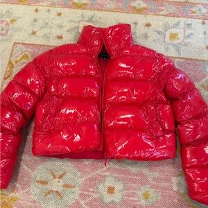 Current mood red puffer jacket